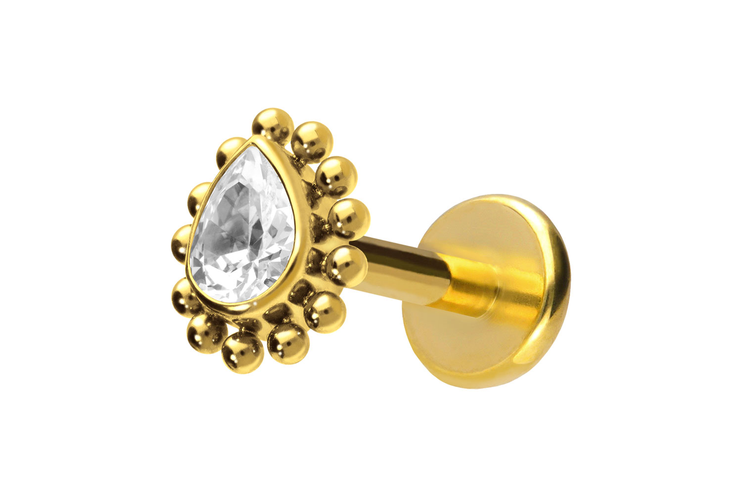 Titan Labret Piercing mit Push Fit KRISTALLTROPFEN + KUGELN